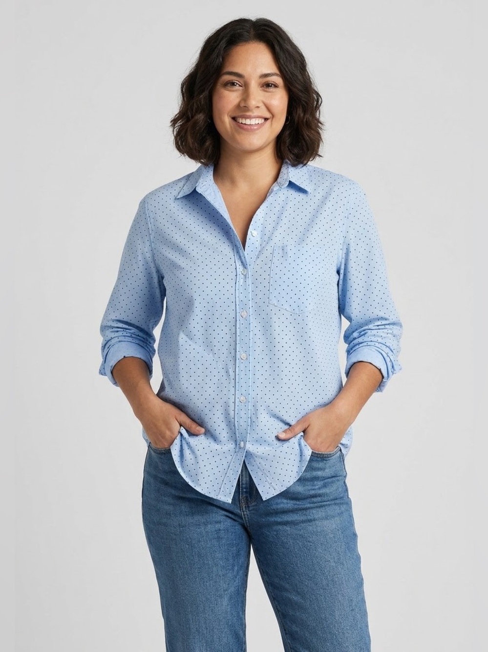 Frank & Eileen Boyfriend Cotton Button-Up Shirt BLUE DOT Sz L NEW